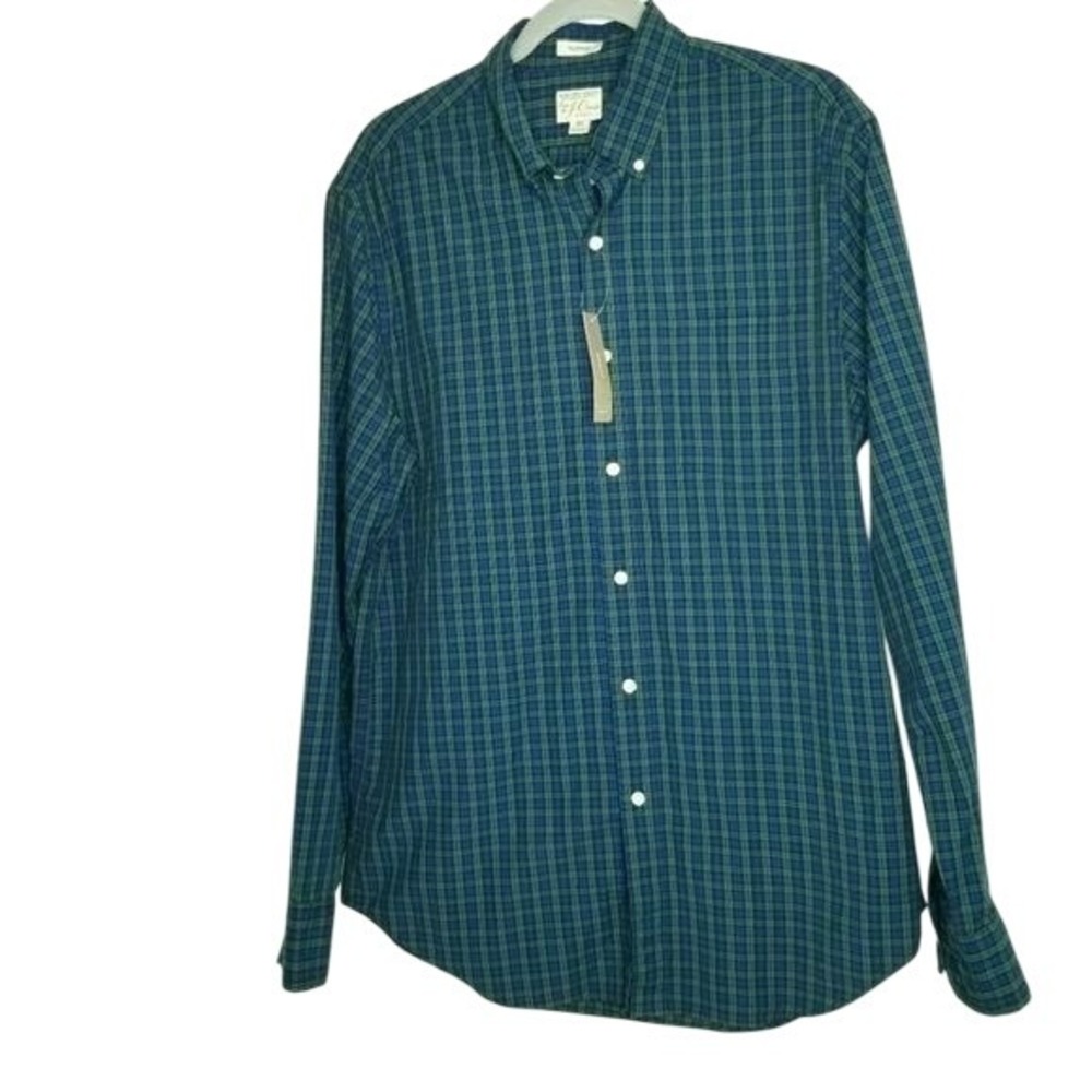 J. Crew Mens Stretch Secret Wash Shirt Pine Plaid Organic Cotton Button Up M